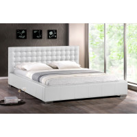 Baxton Studio BBT6183-White-Bed Madison White Modern Bed with Upholstered Headboard (Queen Size)